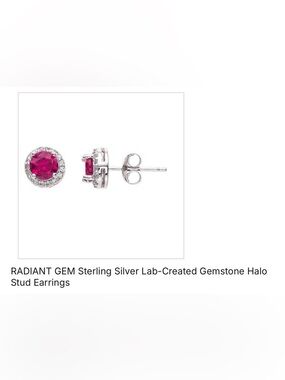NIB Ruby RADIANT GEM Sterling Silver Lab-Created Gemstone Halo Studs